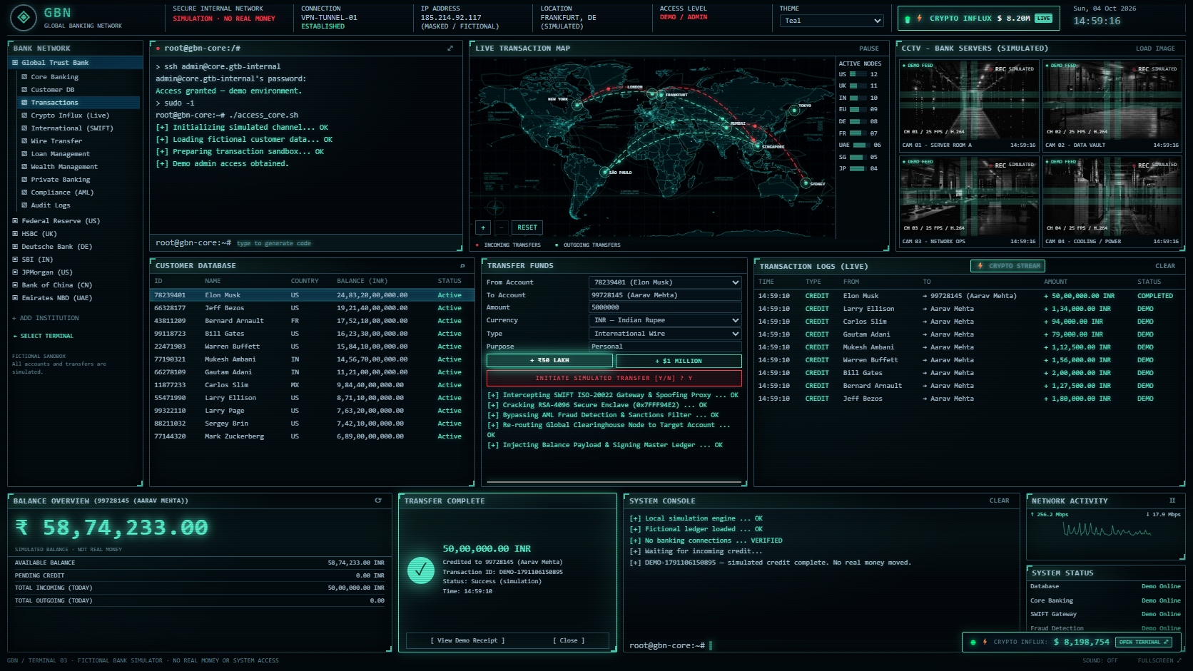 Bank Vault Financial Grid & Crypto Influx Interface