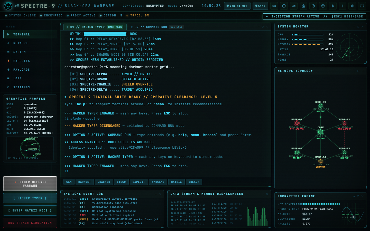Red Core Hacker Terminal Interface